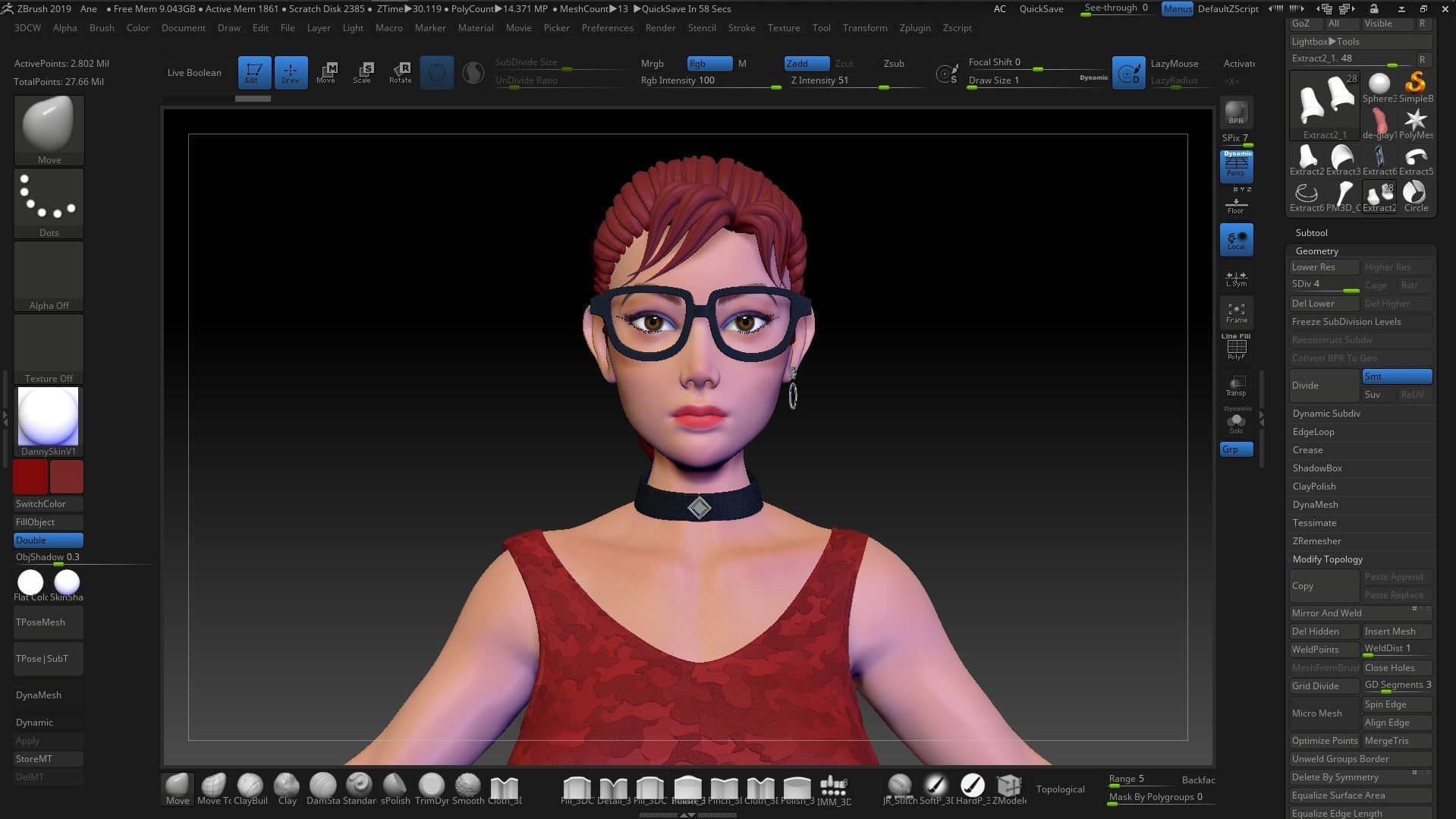 Female Stylized Base Mesh with 4 Clothes Styles - ZBrush 2019 3D model_1