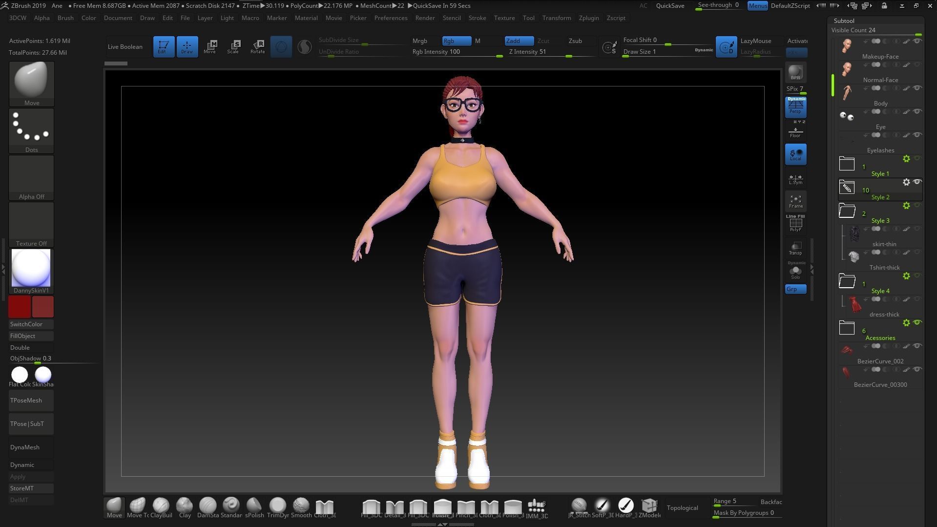 Female Stylized Base Mesh with 4 Clothes Styles - ZBrush 2019 3D model_5