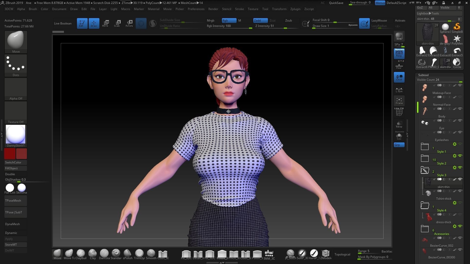 Female Stylized Base Mesh with 4 Clothes Styles - ZBrush 2019 3D model_4