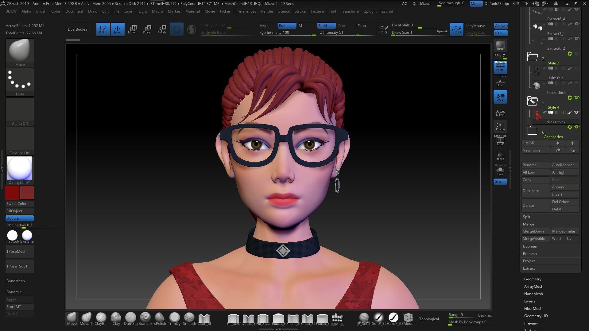 Female Stylized Base Mesh with 4 Clothes Styles - ZBrush 2019 3D model_2