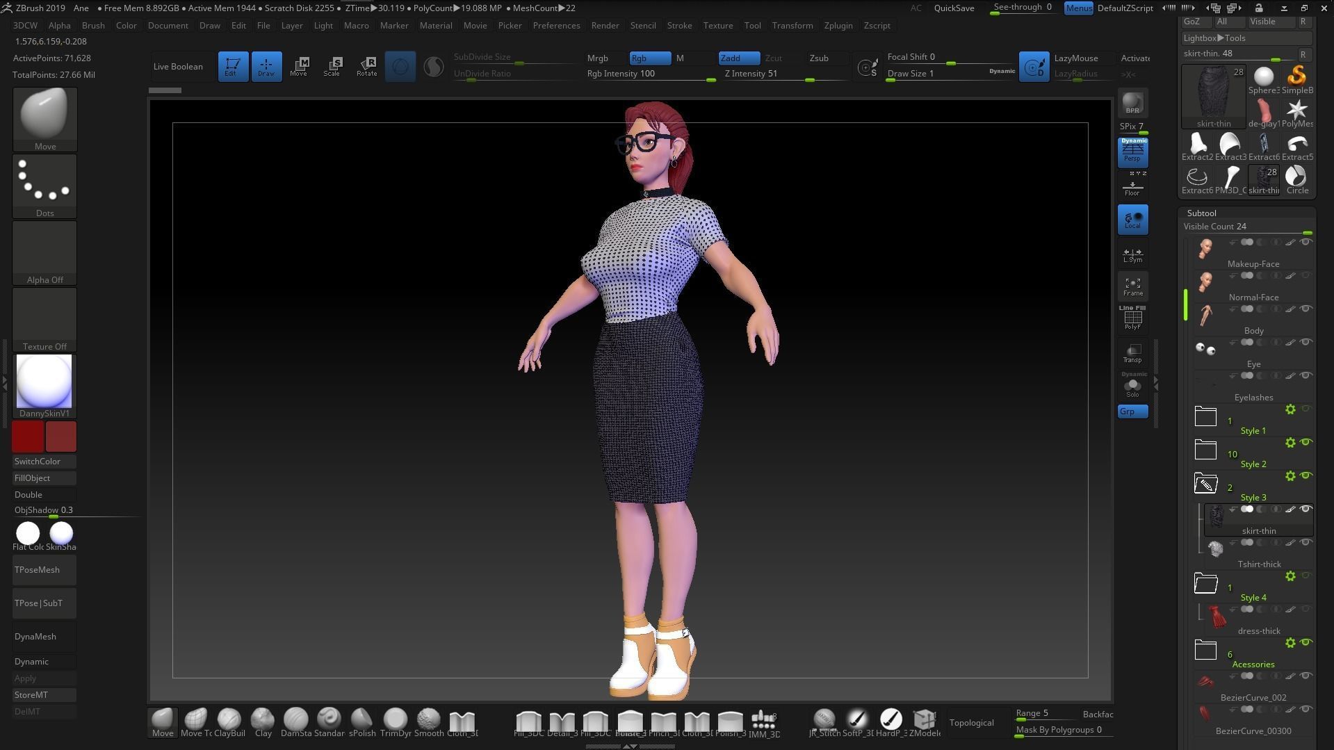 Female Stylized Base Mesh with 4 Clothes Styles - ZBrush 2019 3D model_3
