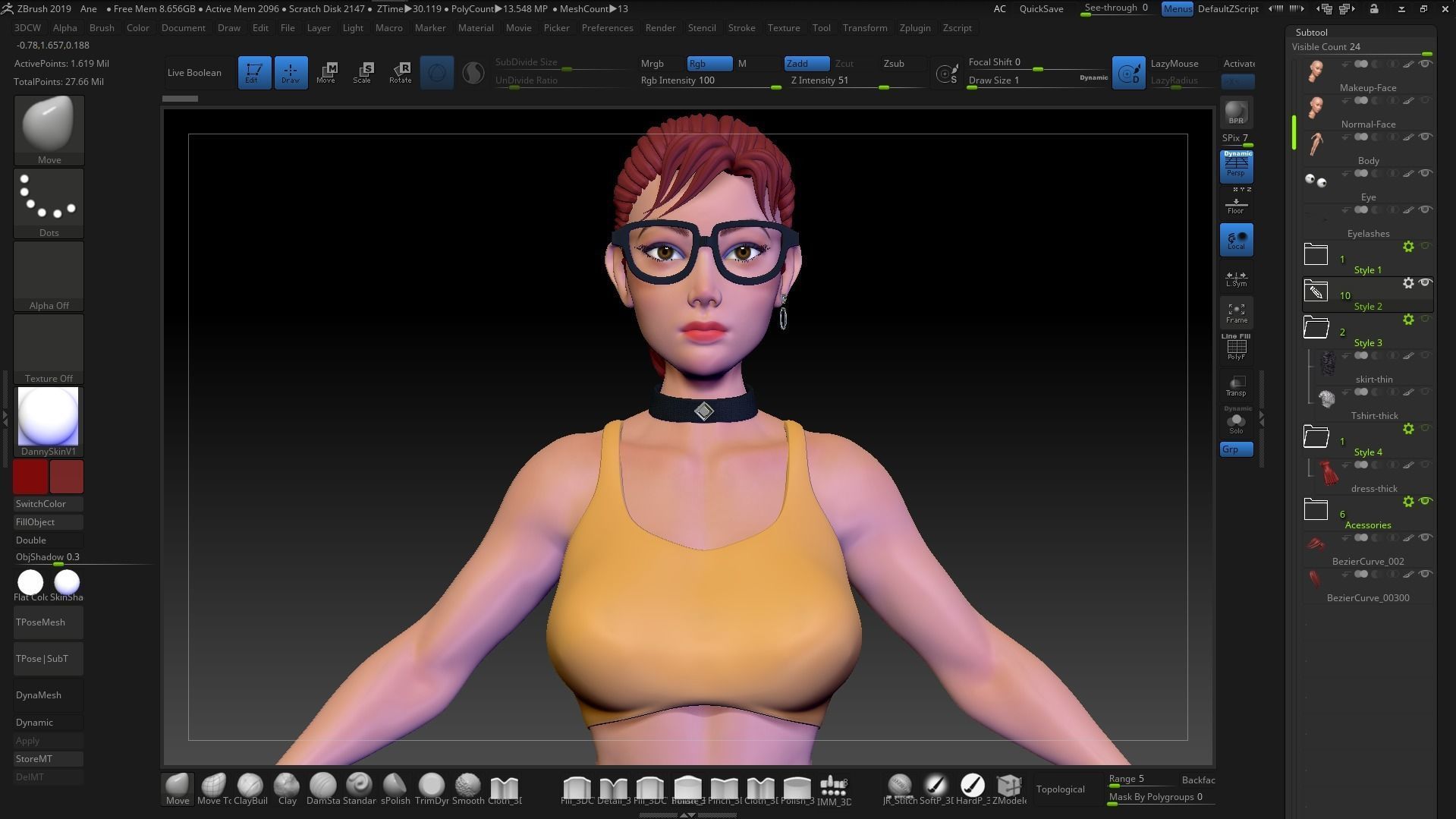 Female Stylized Base Mesh with 4 Clothes Styles - ZBrush 2019 3D model_6