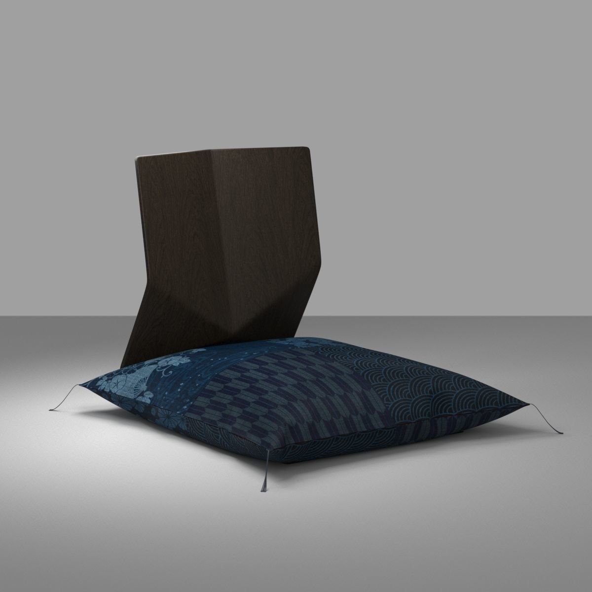 Japanese sitting cushion and seat chair 3D model_10