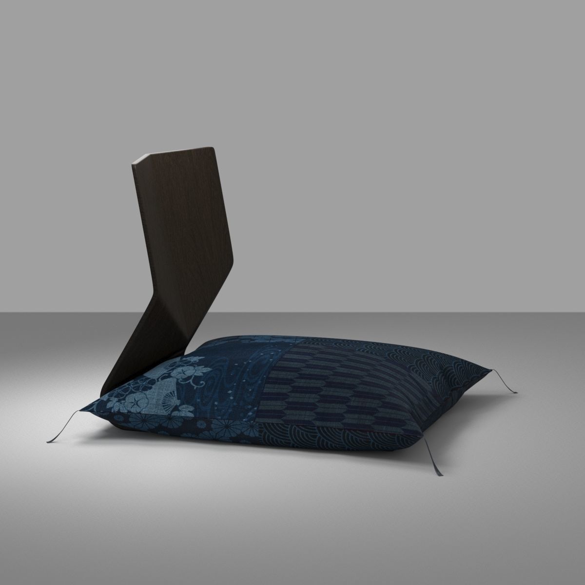 Japanese sitting cushion and seat chair 3D model_9