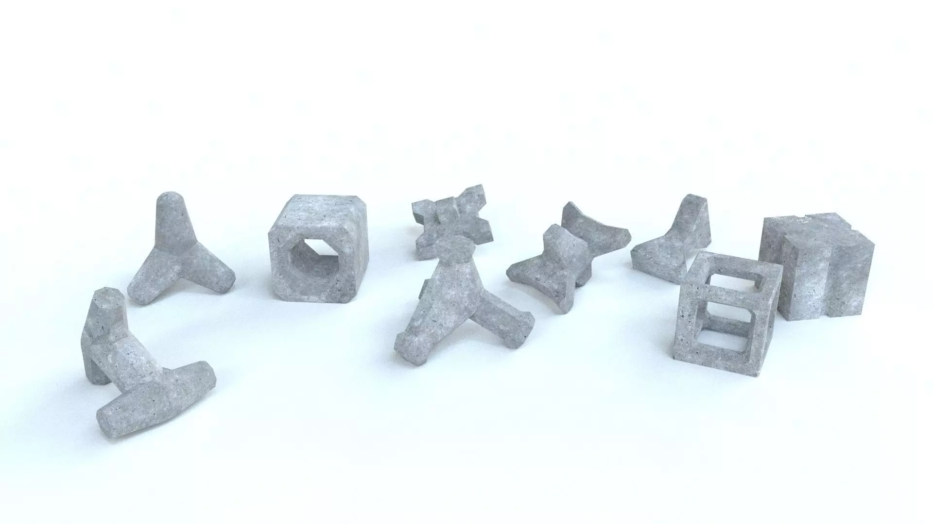 Breakwaters set of concrete sculptures Low-poly 3D model