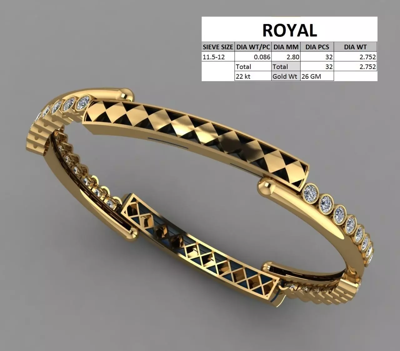 Checkered enamel plus closed setting bangle for women 3D print model