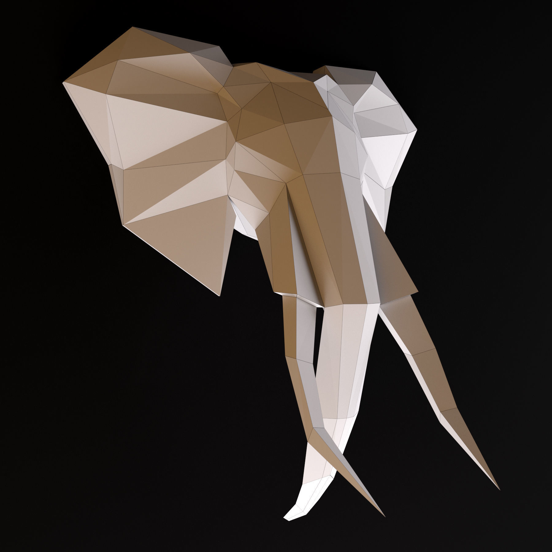 Elephant head low poly 3D model_3