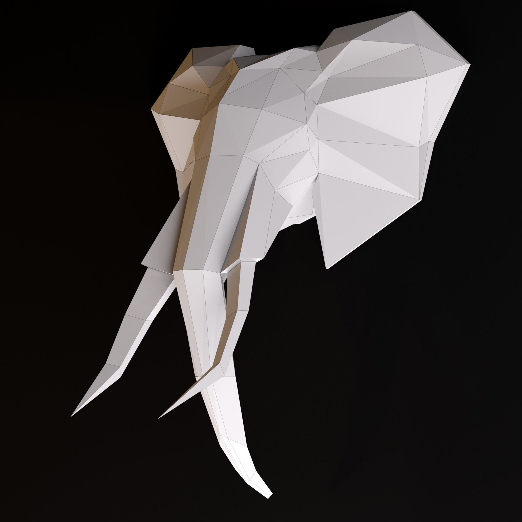 Elephant head low poly 3D model_6