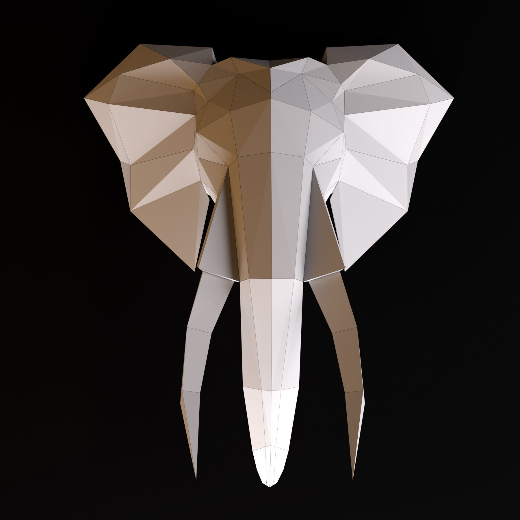 Elephant head low poly 3D model_1