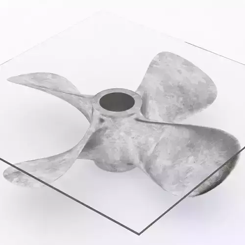 glass coffee table with a ship propeller