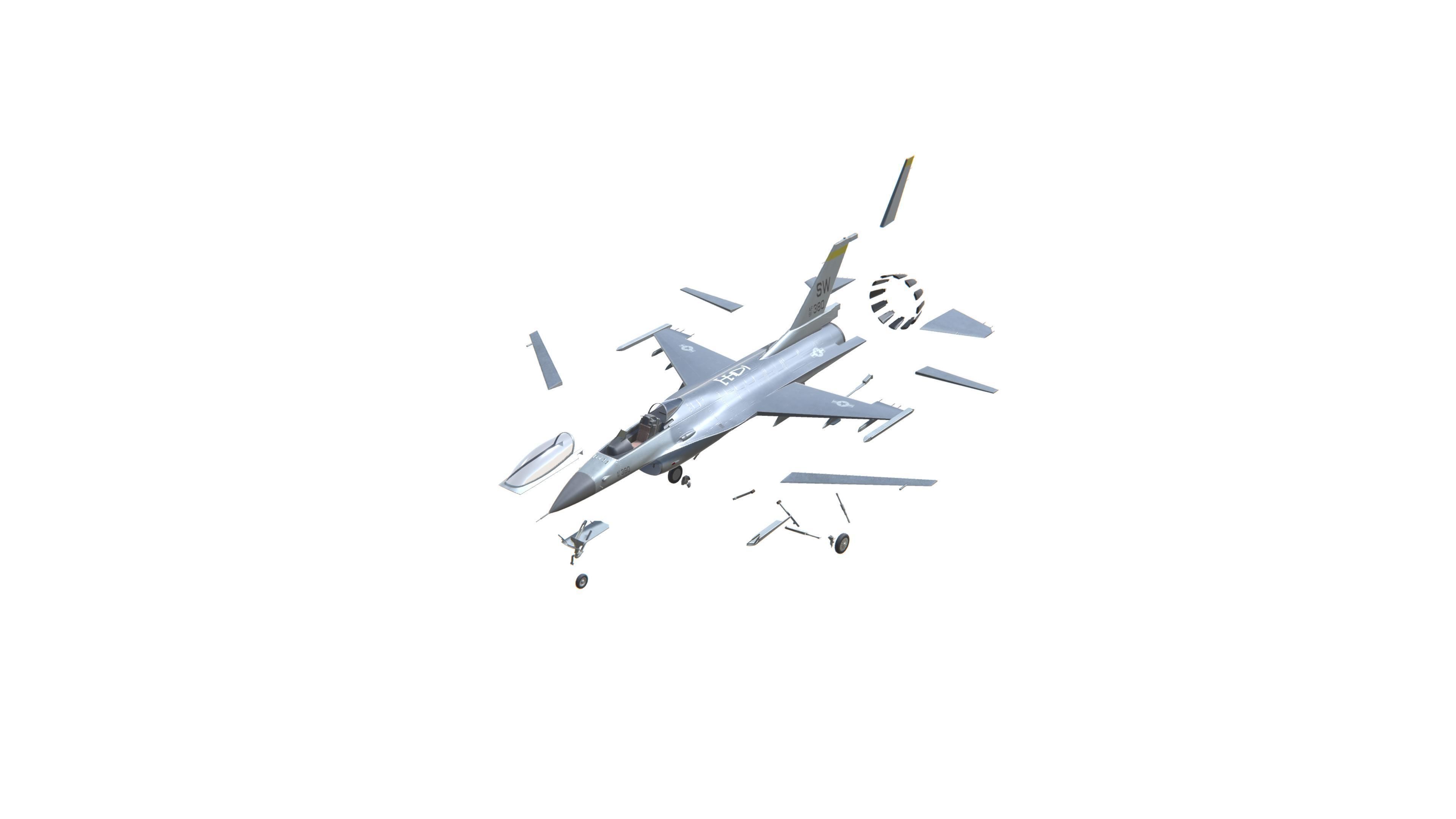 F-16 Fighting Falcon Jet Fighter Aircraft Low-poly 3D model_9