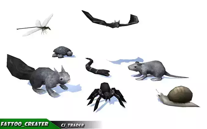 Low-Poly Wild Critter-Insect Rigged Collection Pack Low-poly 3D model