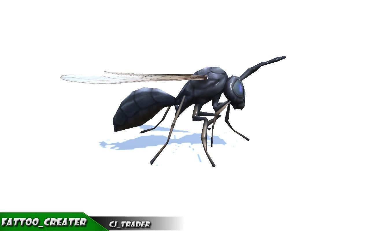 Low-Poly Wasp Insect Rigged Animated 3d model Low-poly 3D model_4