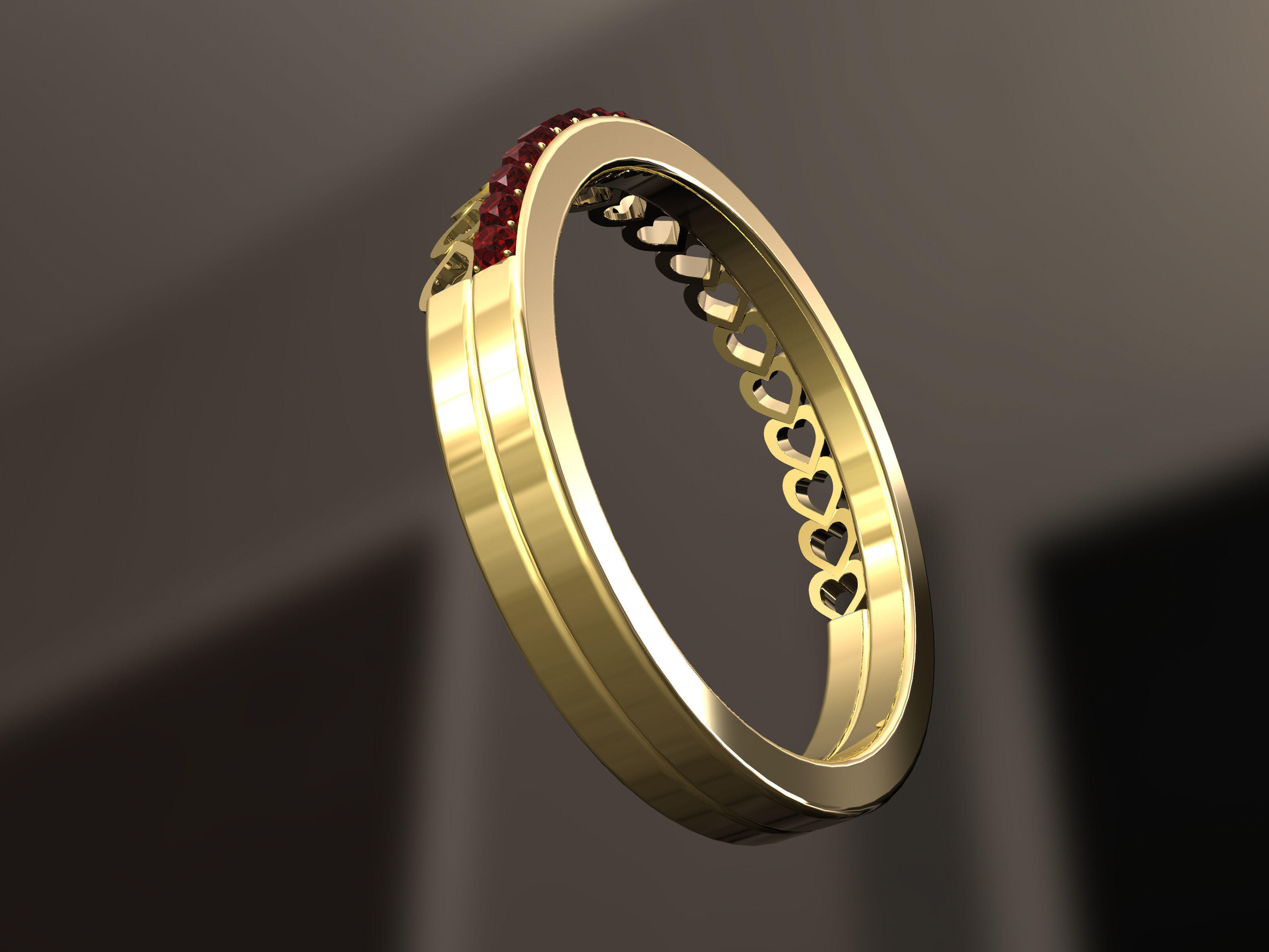 Multi hearts with diamonds Ring 3D print model_5