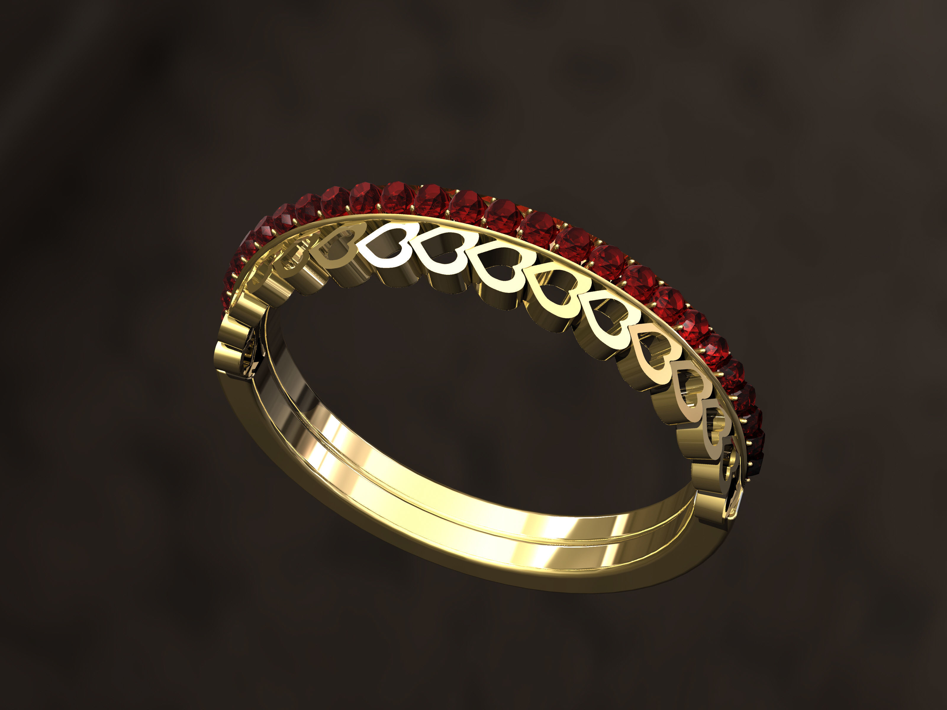 Multi hearts with diamonds Ring 3D print model_2