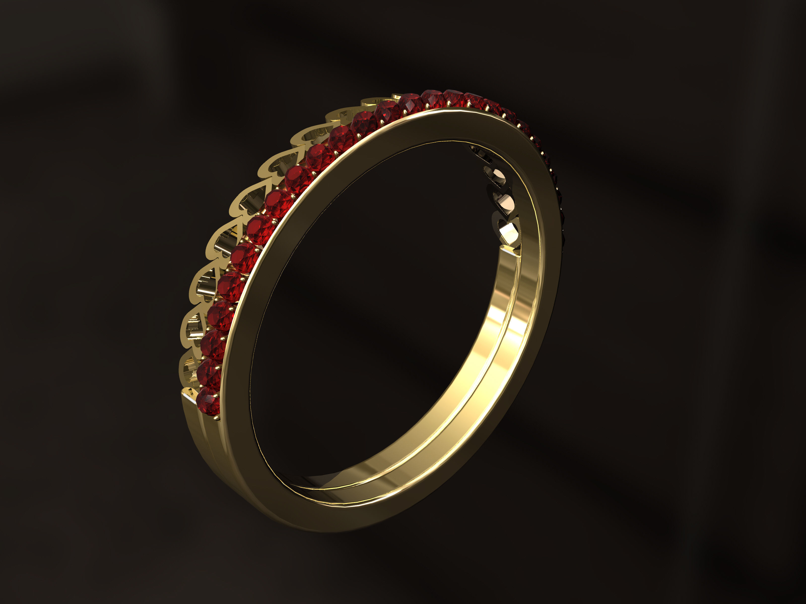 Multi hearts with diamonds Ring 3D print model_3