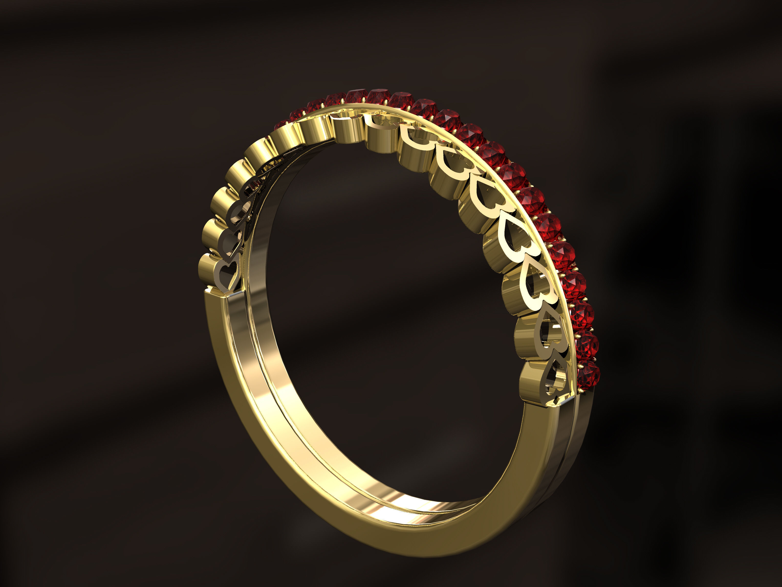Multi hearts with diamonds Ring 3D print model_1