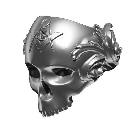 Carved Pattern Masonic ring with a skull 3d model printing print 3D print model_1
