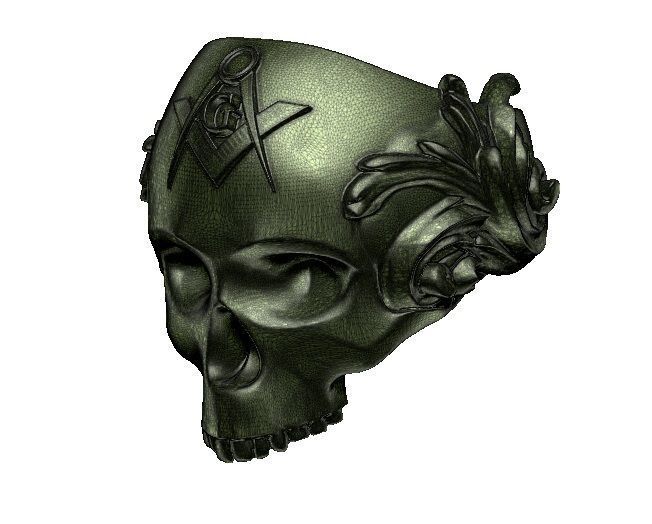 Carved Pattern Masonic ring with a skull 3d model printing print 3D print model_3