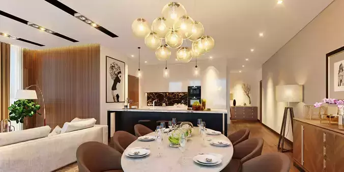 3D DINING room in modern apartment