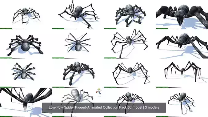 Low-Poly Spider Rigged-Animated Collection Pack 3d model