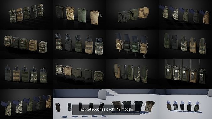 Tactical pouches pack 3D Model Collection