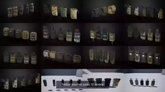 Tactical pouches pack 3D Model Collection