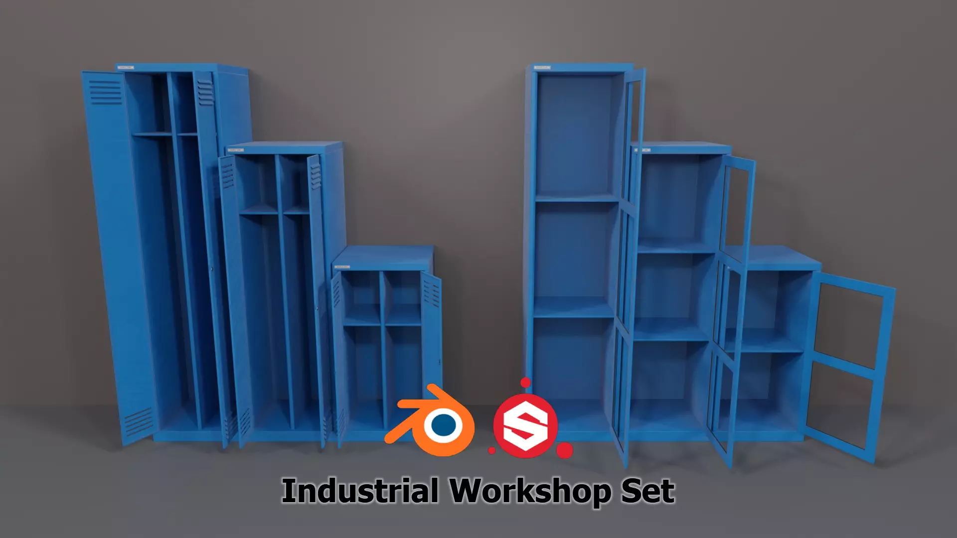 Industrial Workshop Narrow Basic Cabinets Special PBR Low-poly 3D model_0
