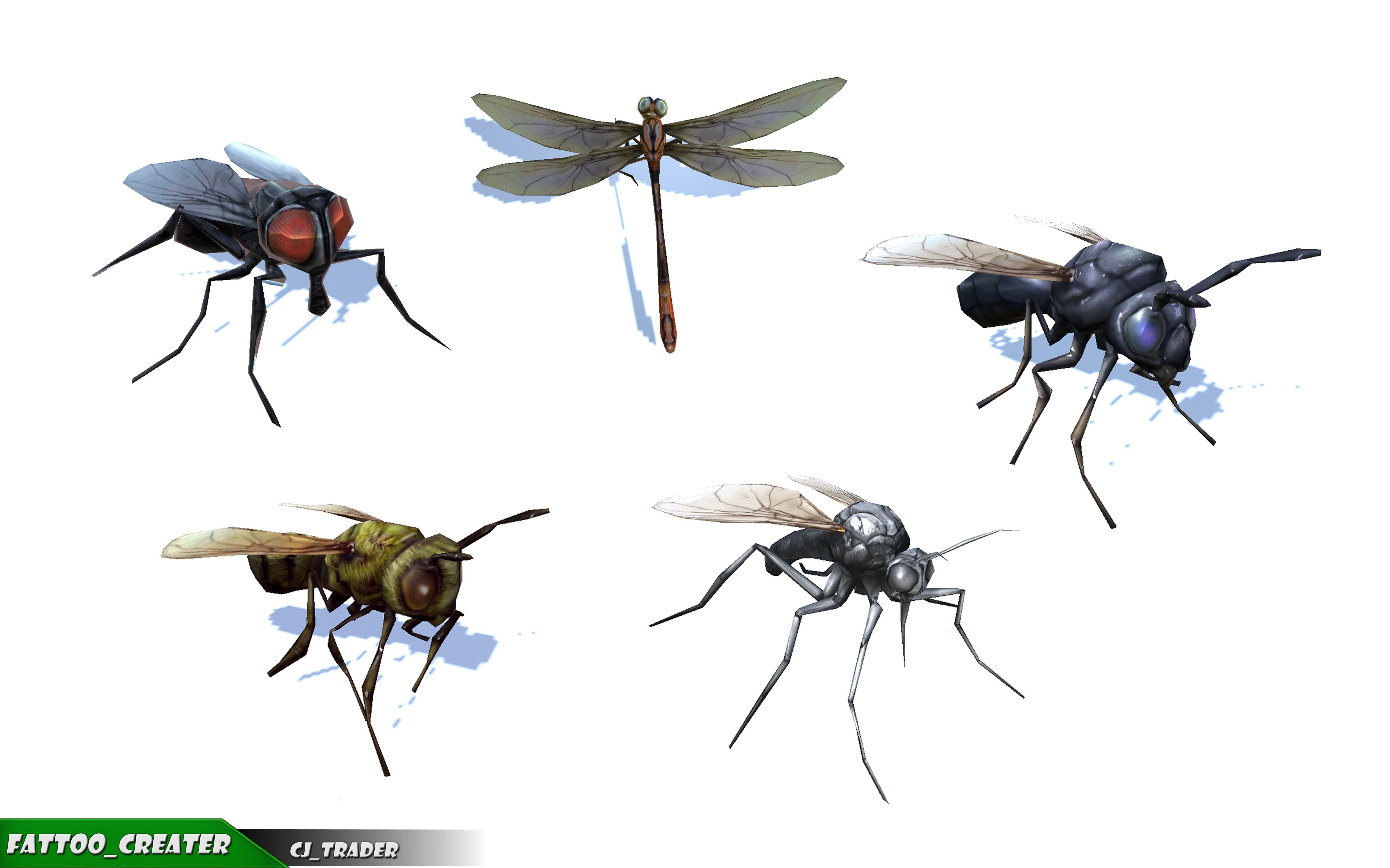 Low-Poly Wild Insects Collection Pack Rigged 3d model