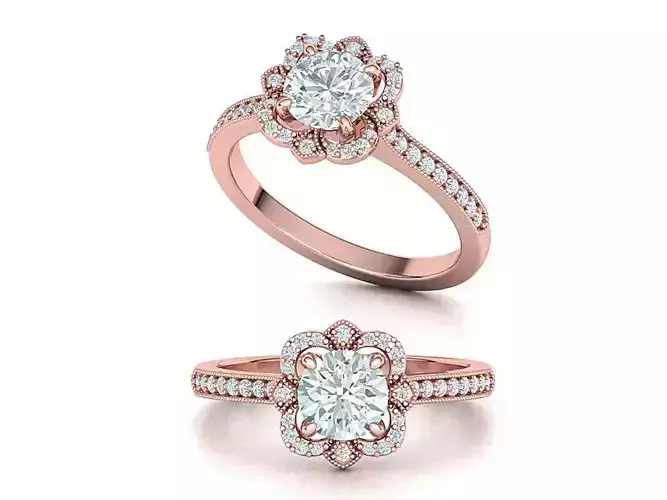 Milan Milgrain Halo ring printable 3dmodel with 6mm centr stone  3D print model