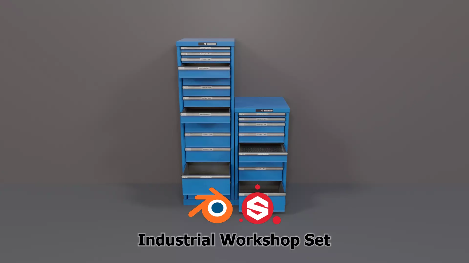 Industrial Workshop Narrow Bumped Cabinets Drawers PBR Low-poly 3D model_0