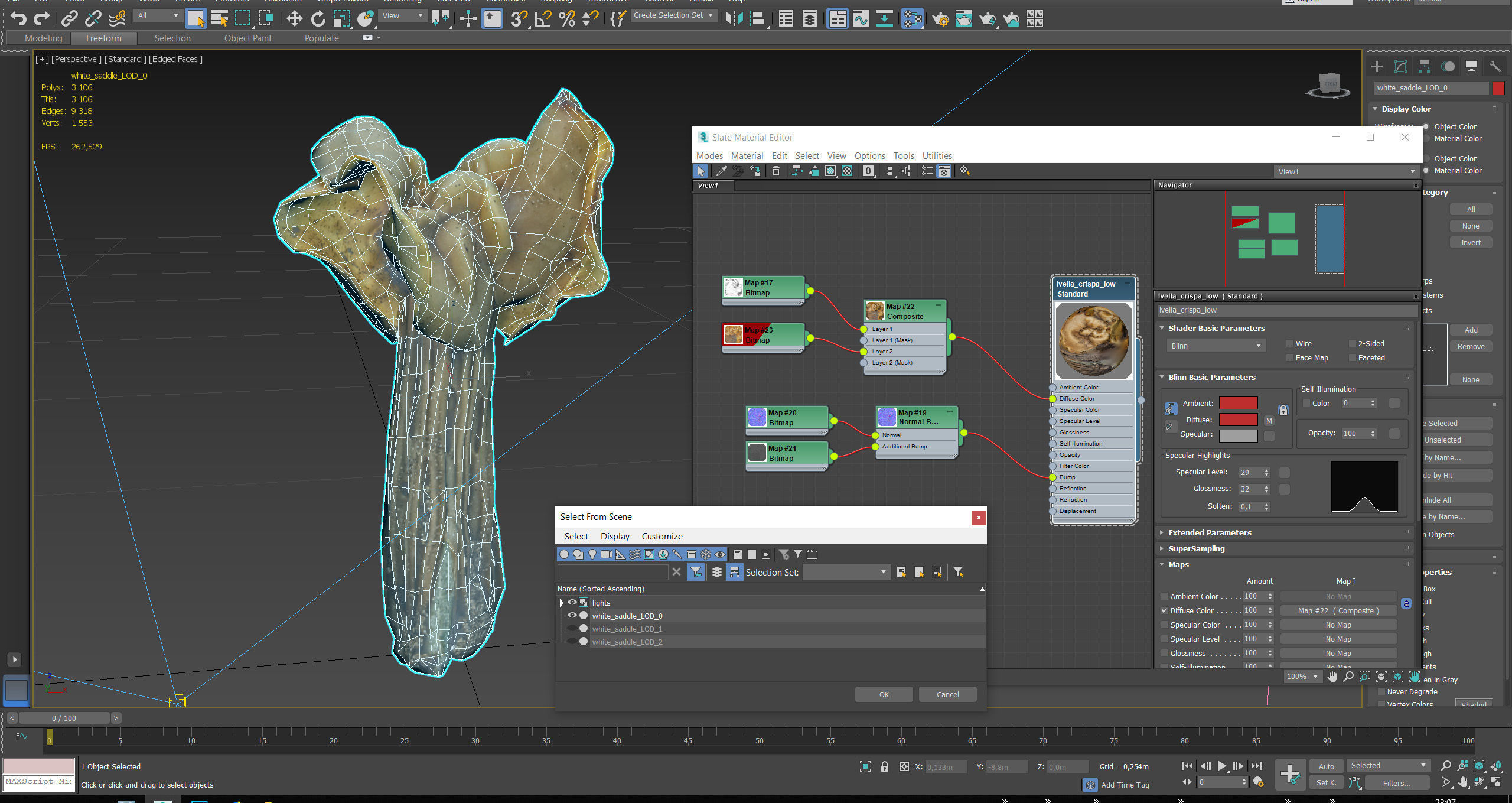 Helvella crispa - white saddle mushroom lowpoly 3D model Low-poly 3D model_40