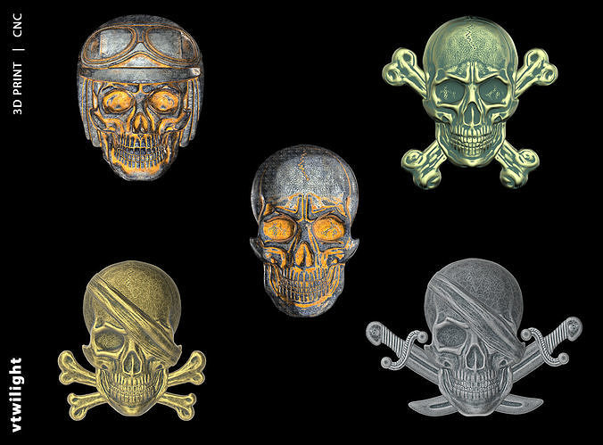 Collection of bas-relief of anatomically correct skulls 