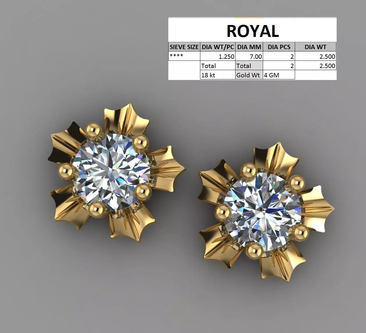 Solitaire floral diamond earing 3D print model