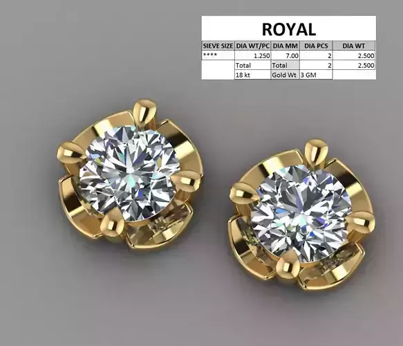 Solitaire Diamond Earings 3D print model