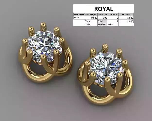Solitaire Diamond Earings 3D print model