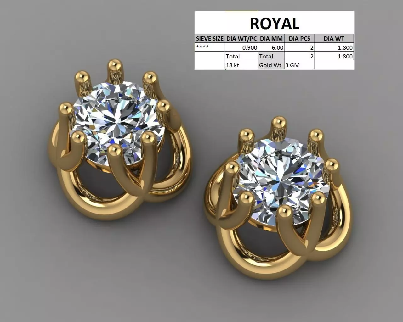 Solitaire Diamond Earings 3D print model_0