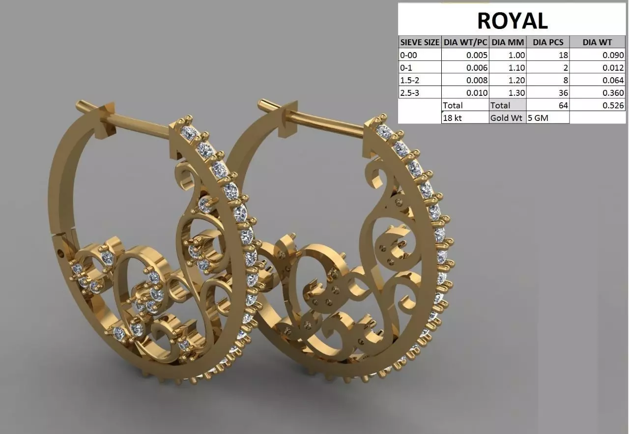 round hanging earing diamond 3D print model