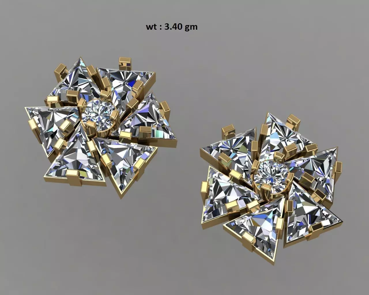 Diamond Triangle stone earing 3D print model_0