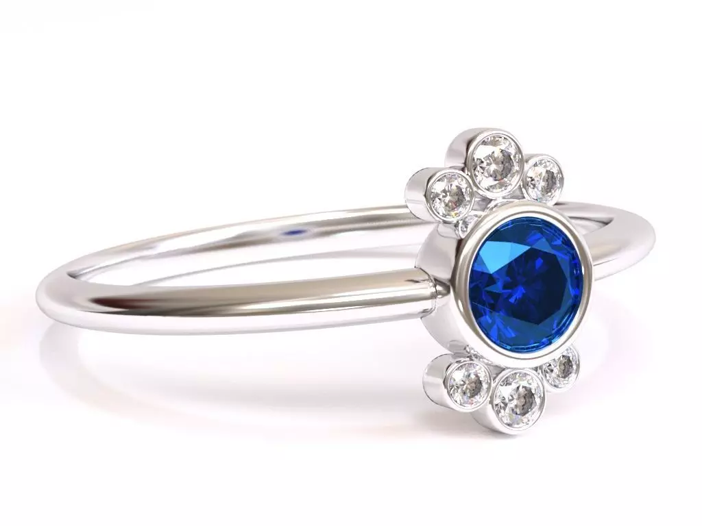 Round Diamond Ring in Bezel Setting Flower Shaped Cluster 3D print model_0