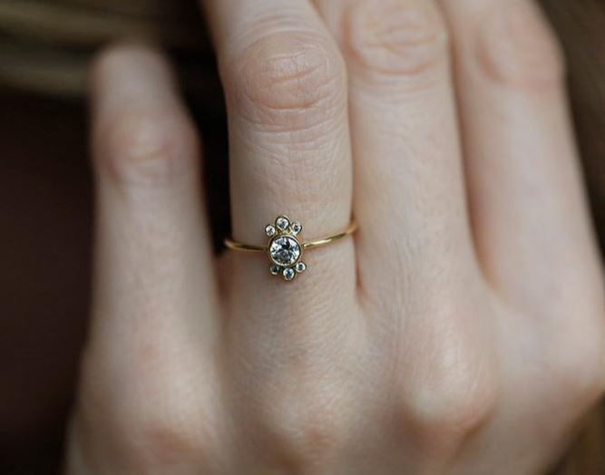 Round Diamond Ring in Bezel Setting Flower Shaped Cluster 3D print model_2