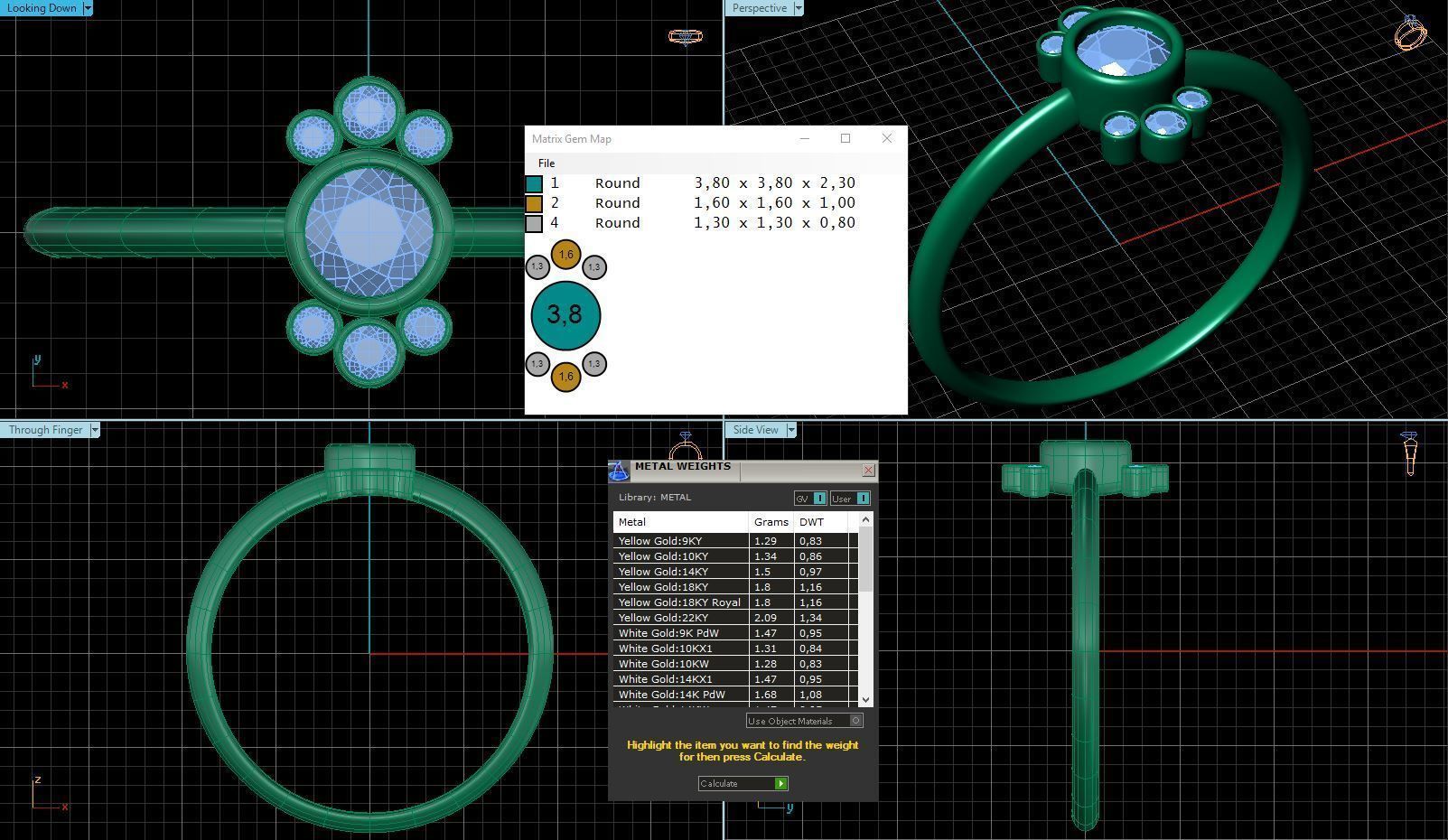 Round Diamond Ring in Bezel Setting Flower Shaped Cluster 3D print model_4