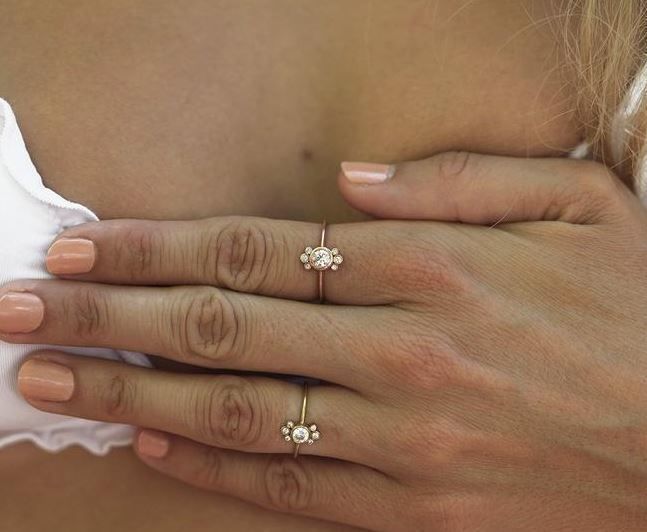 Round Diamond Ring in Bezel Setting Flower Shaped Cluster 3D print model_1