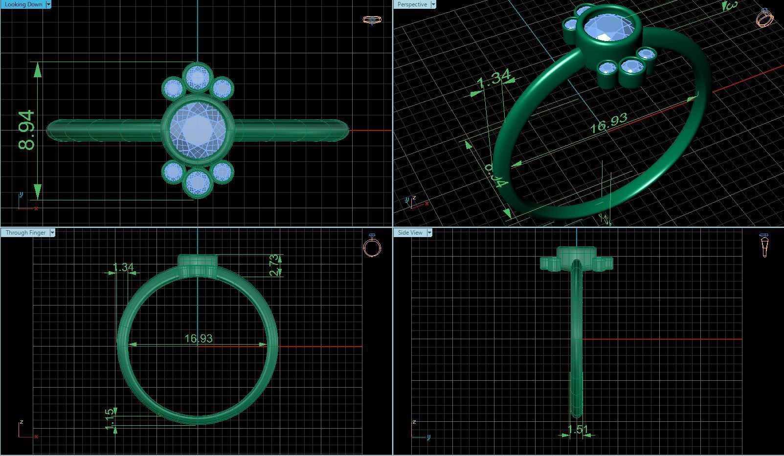 Round Diamond Ring in Bezel Setting Flower Shaped Cluster 3D print model_5