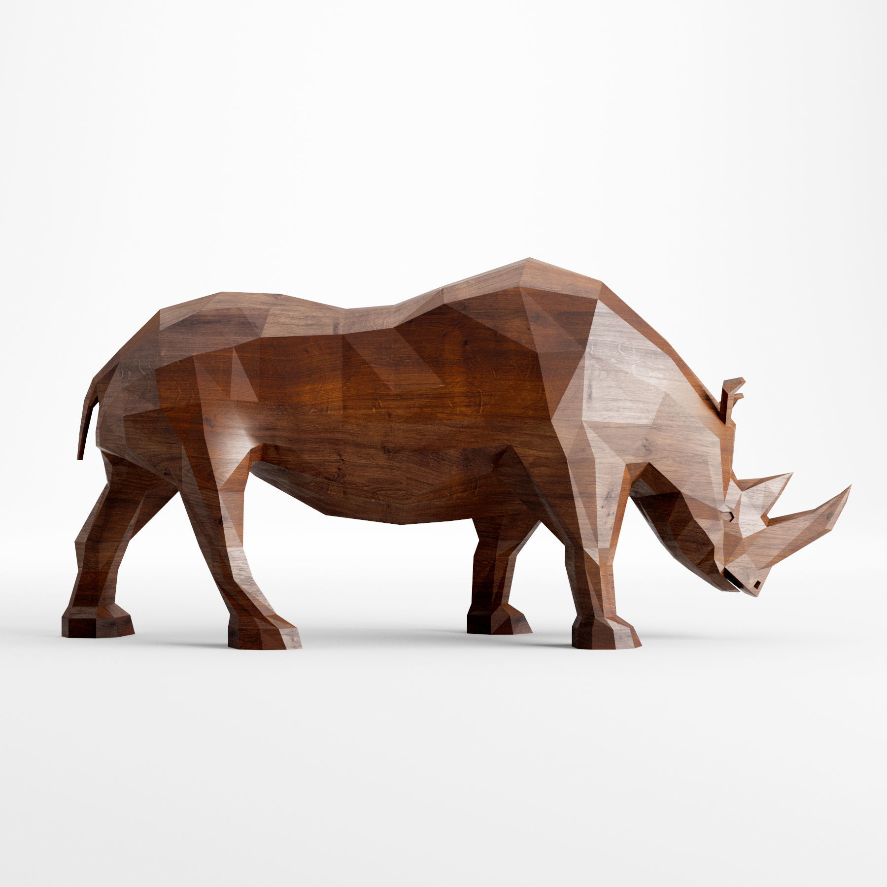 Rhinoceros low poly rhino made of wood 3D model_8