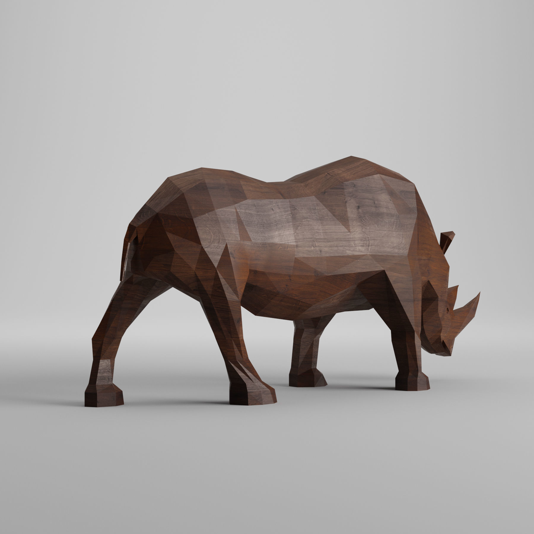Rhinoceros low poly rhino made of wood 3D model_6