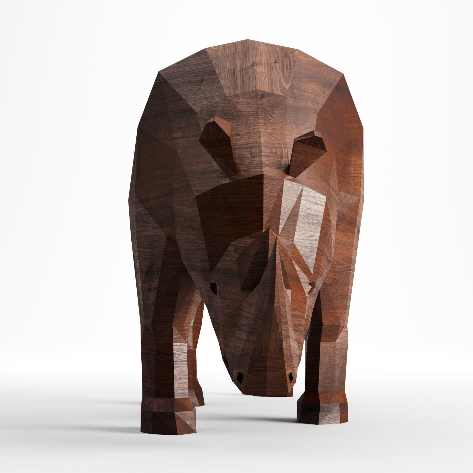 Rhinoceros low poly rhino made of wood 3D model_10