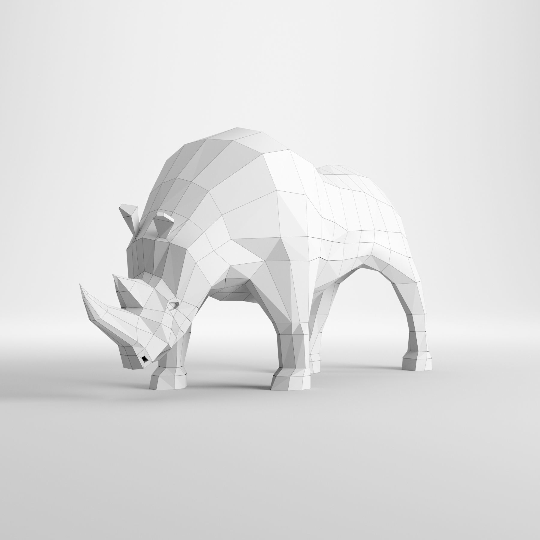 Rhinoceros low poly rhino made of wood 3D model_1