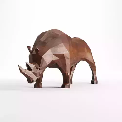 Rhinoceros low poly rhino made of wood 3D model