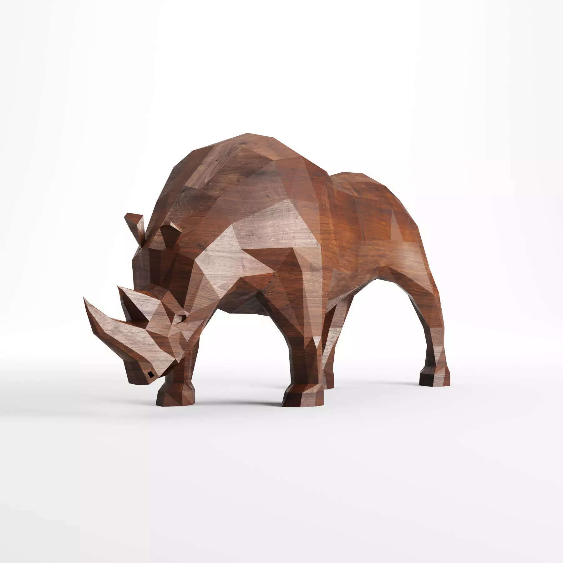 Rhinoceros low poly rhino made of wood 3D model_0